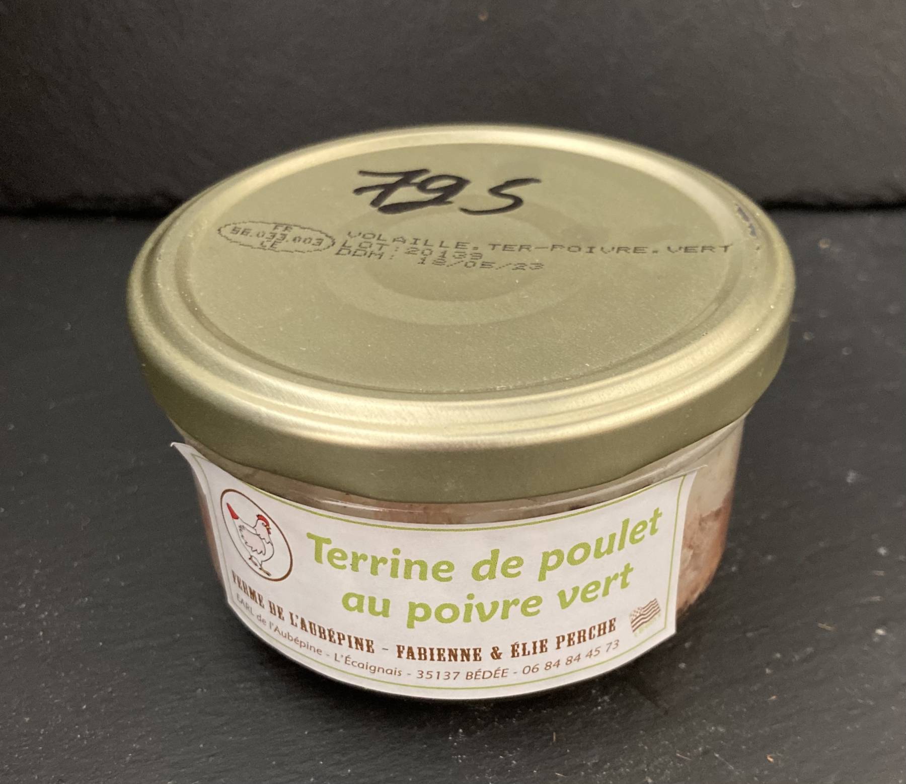 Terrine de poulet poivre vert 