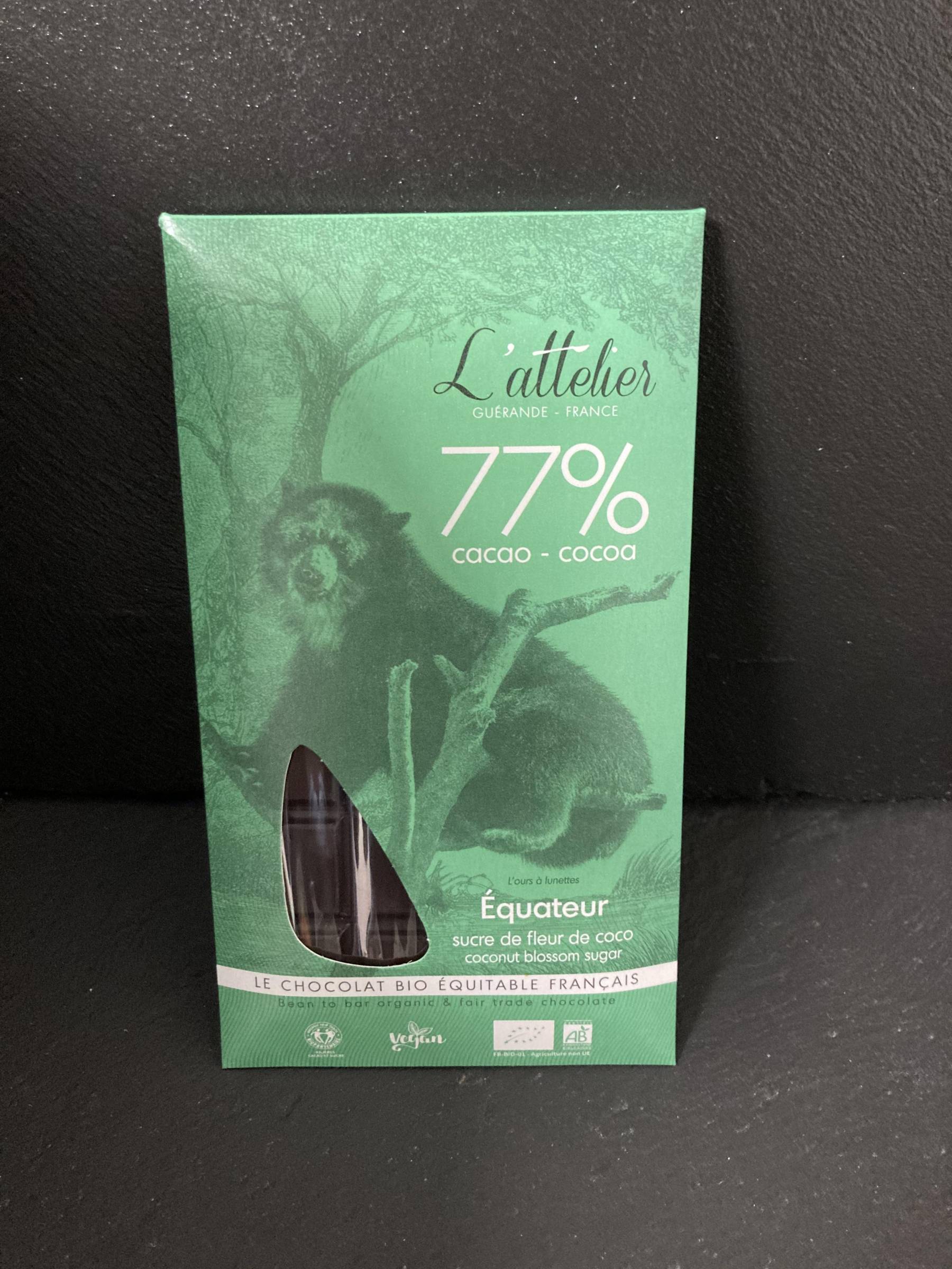 Chocolat noir équateur 77% sucre fleur de coco 